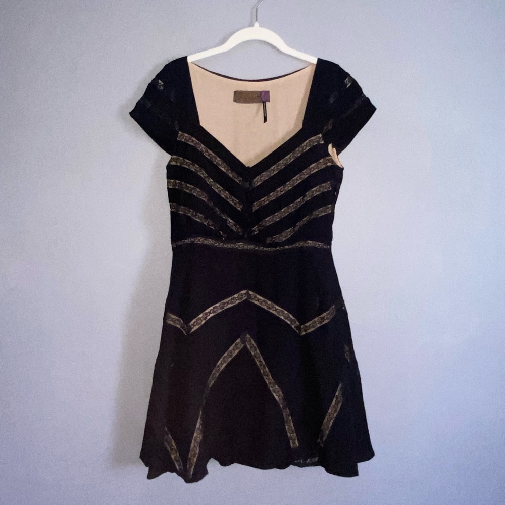 FREE PEOPLE Elle Mini Dress 6 Black Nude Cap Sleeve